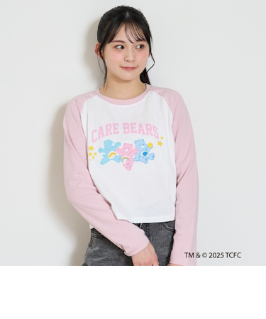 【ケアベア】【綿100％】ラグランクロップド長袖Tシャツ