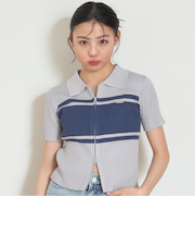 【アラエル】半袖ジップニット