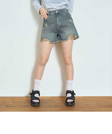 【LTXC】ダメージデニムショートパンツ