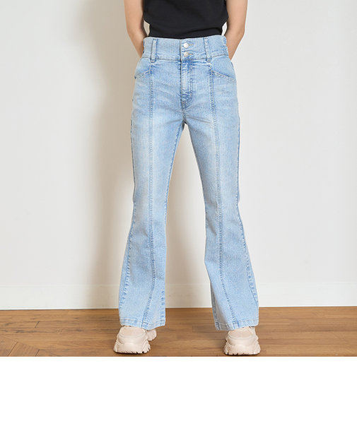 【接触冷感/ひんやり】スタイルアップフレアデニム