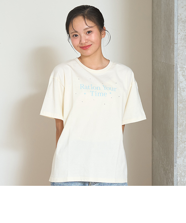 【7days】【GOODPRICE】【綿100％】ロゴラインストーンTシャツ