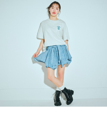 【LTXC】腰巻き風デニムキュロット