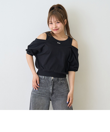 オフショルレイヤードTシャツ