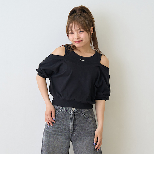 オフショルレイヤードTシャツ