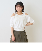 オフショルレイヤードTシャツ