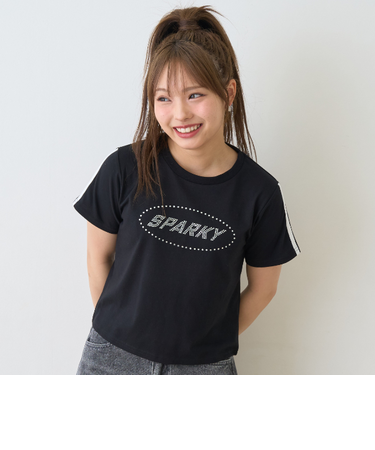 【LTXC】【吸水速乾/さらさら】ラインストーンTシャツ