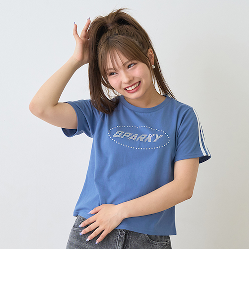【LTXC】【吸水速乾/さらさら】ラインストーンTシャツ