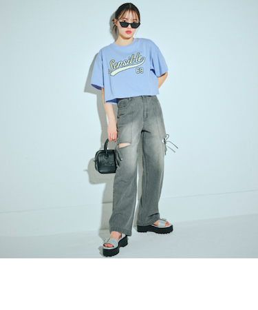 リボンスリットライトデニム