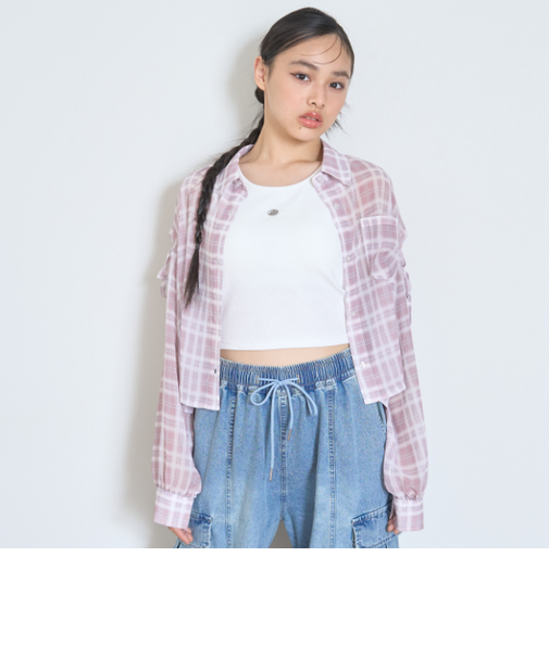 インナーつきシアーチェックシャツ