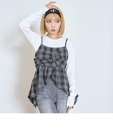 インナーツキイレヘムチェックキャミソール