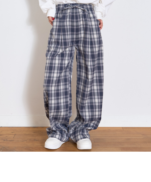サマ見えイージーチェックプルオンパンツ
