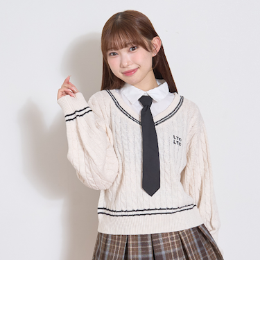 衿つきレイヤードニット