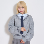 衿つきレイヤードニット