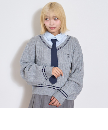 衿つきレイヤードニット