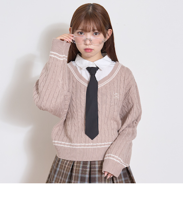 衿つきレイヤードニット