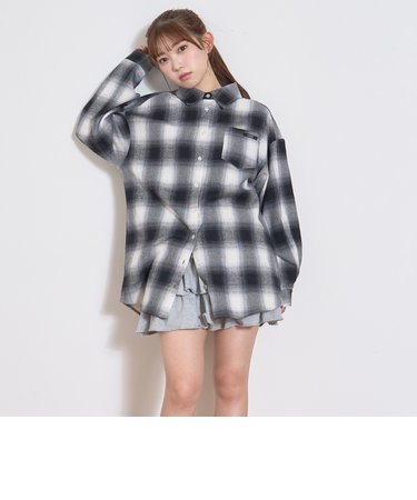 【LTXC】【綿100%】チェックルーズシャツワンピース