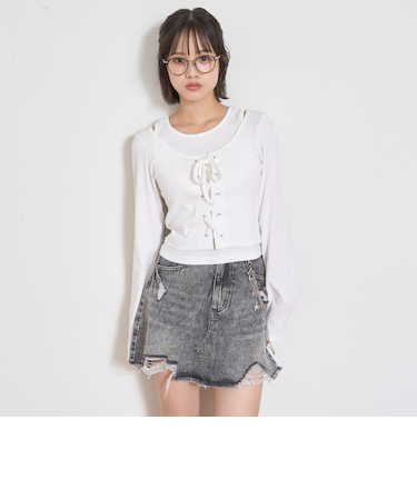 【LTXC】チェーンつきダメージデニムミニスカート