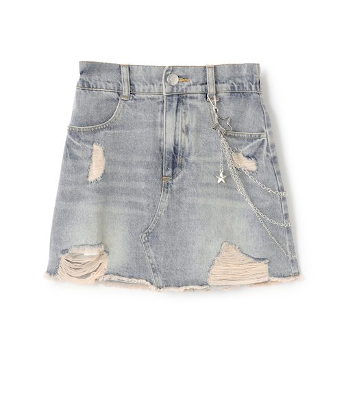 【LTXC】チェーンつきダメージデニムミニスカート