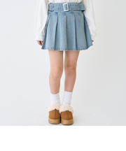 【LTXC】美脚見えベルトつきデニムプリーツスカート