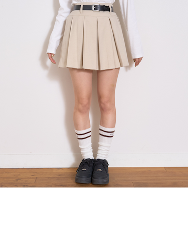 【起毛】ベルトつきプリーツスカート