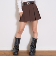 【起毛】ベルトつきプリーツスカート