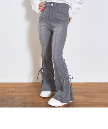レースアップフレアデニムパンツ