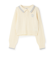 【洗える】ケーブル長袖ポロニット