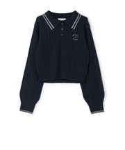 【洗える】ケーブル長袖ポロニット