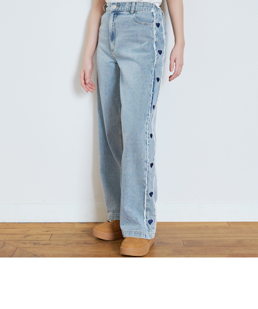 【7days】脇ハート刺しゅうワイドパンツ