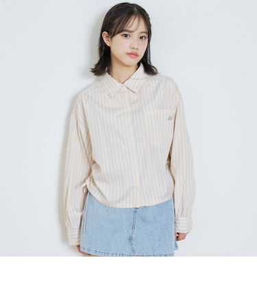 短丈ドロストストライプシャツ