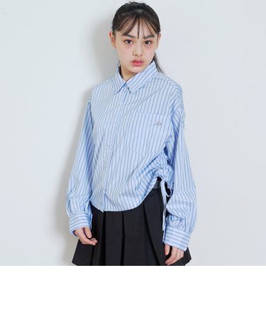 短丈ドロストストライプシャツ