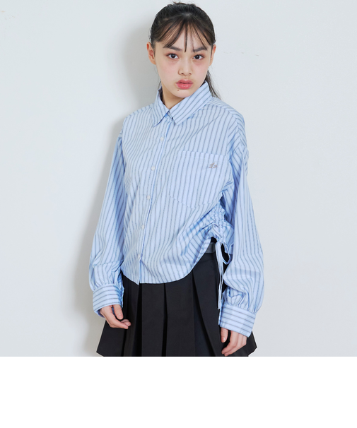 短丈ドロストストライプシャツ