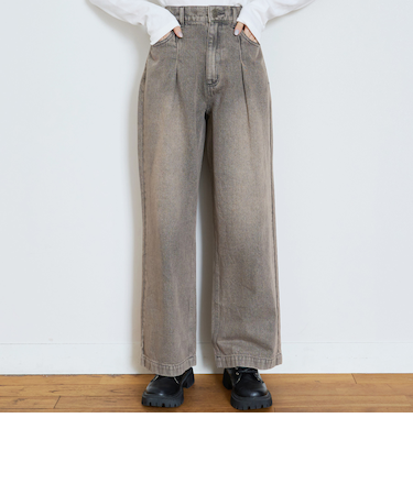 【LTXC】【セット可】タックワイドデニムパンツ