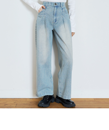 【LTXC】【セット可】タックワイドデニムパンツ