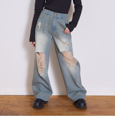 【LTXC】【セット可】ダメージデニムワイドパンツ