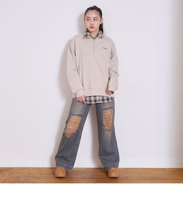 【LTXC】【セット可】ダメージデニムワイドパンツ