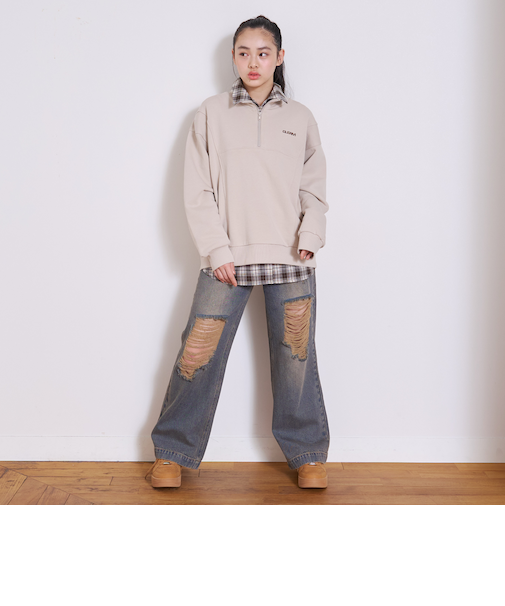 【LTXC】【セット可】ダメージデニムワイドパンツ