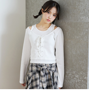 レースアップテレコ長袖シャツ