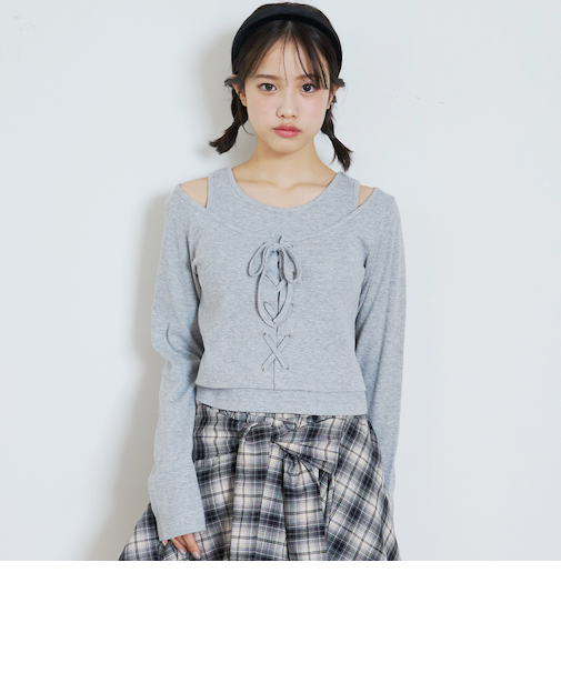 レースアップテレコ長袖シャツ