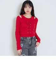 レースアップテレコ長袖シャツ