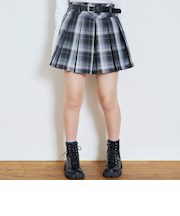 【イージーケア】ベルトつきチェックプリーツスカート