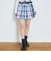 【イージーケア】ベルトつきチェックプリーツスカート