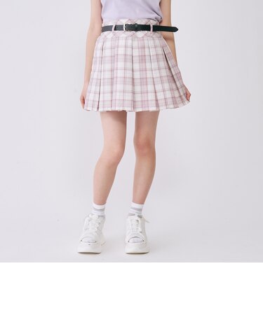 【イージーケア】ベルトつきチェックプリーツスカート
