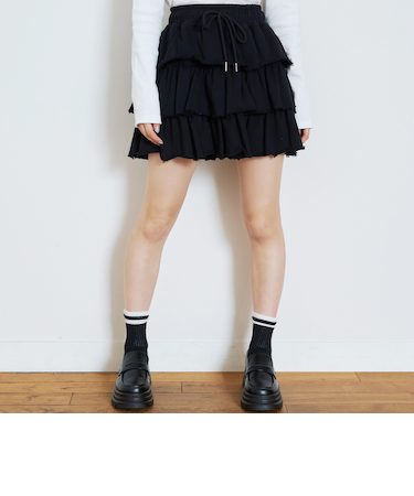 【綿100%】【セット可】カットティアードミニスカート