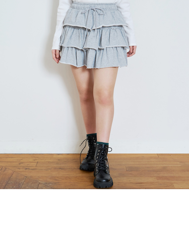 【綿100%】【セット可】カットティアードミニスカート