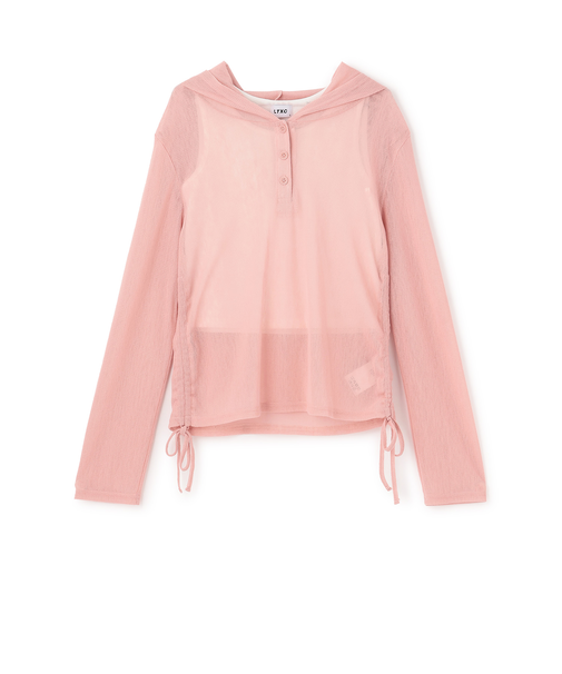 【LTXC】インナーつきシアーヘンリーフードニットカットソー
