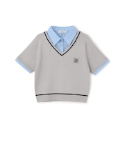 【洗える】フェイクレイヤード半袖ニットシャツ