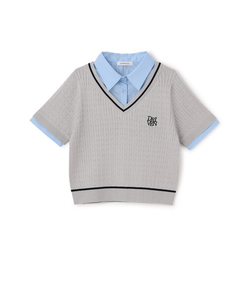 【洗える】フェイクレイヤード半袖ニットシャツ