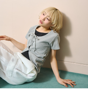 レースアップテレコ半袖T