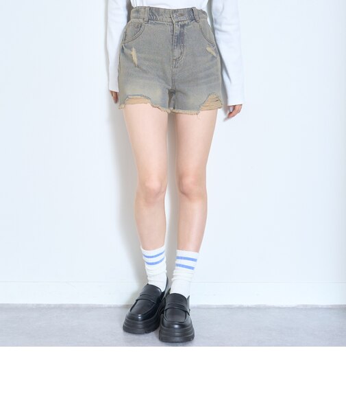 【LTXC】ダメージデニムショートパンツ